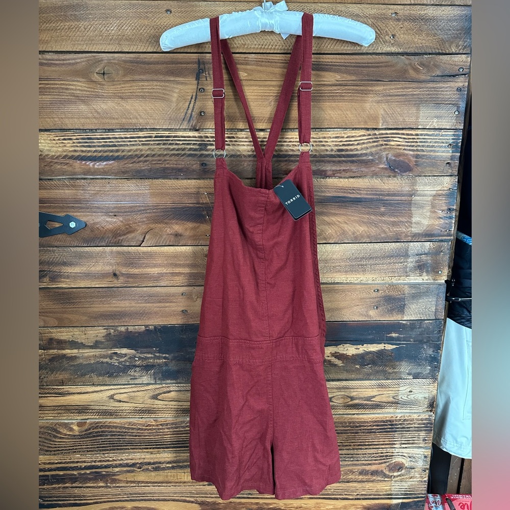 Torrid Red Linen Blend Overalls NWT‎ Size 1 (14/16)